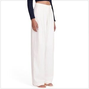 STAUD Ivory White Luisa Pant Wide Leg High Waist Pleated Cotton Twill NWT NEW 6